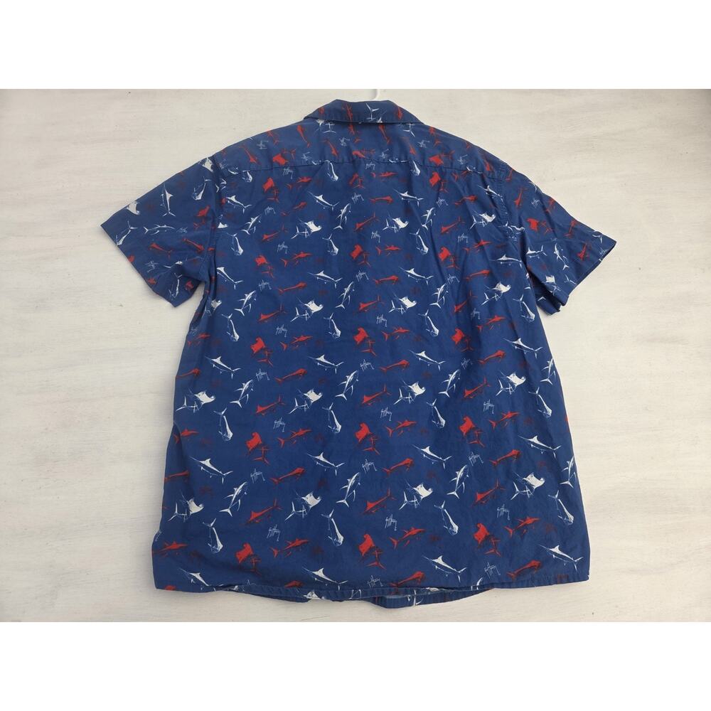 Guy Harvey Button Up Shirt Men's L Fish Print Short Sleeve Blue Marlin Tuna Mahi - Picture 5 of 7
